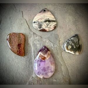 Set of Four Amethyst & Agate Gemstone Pendants